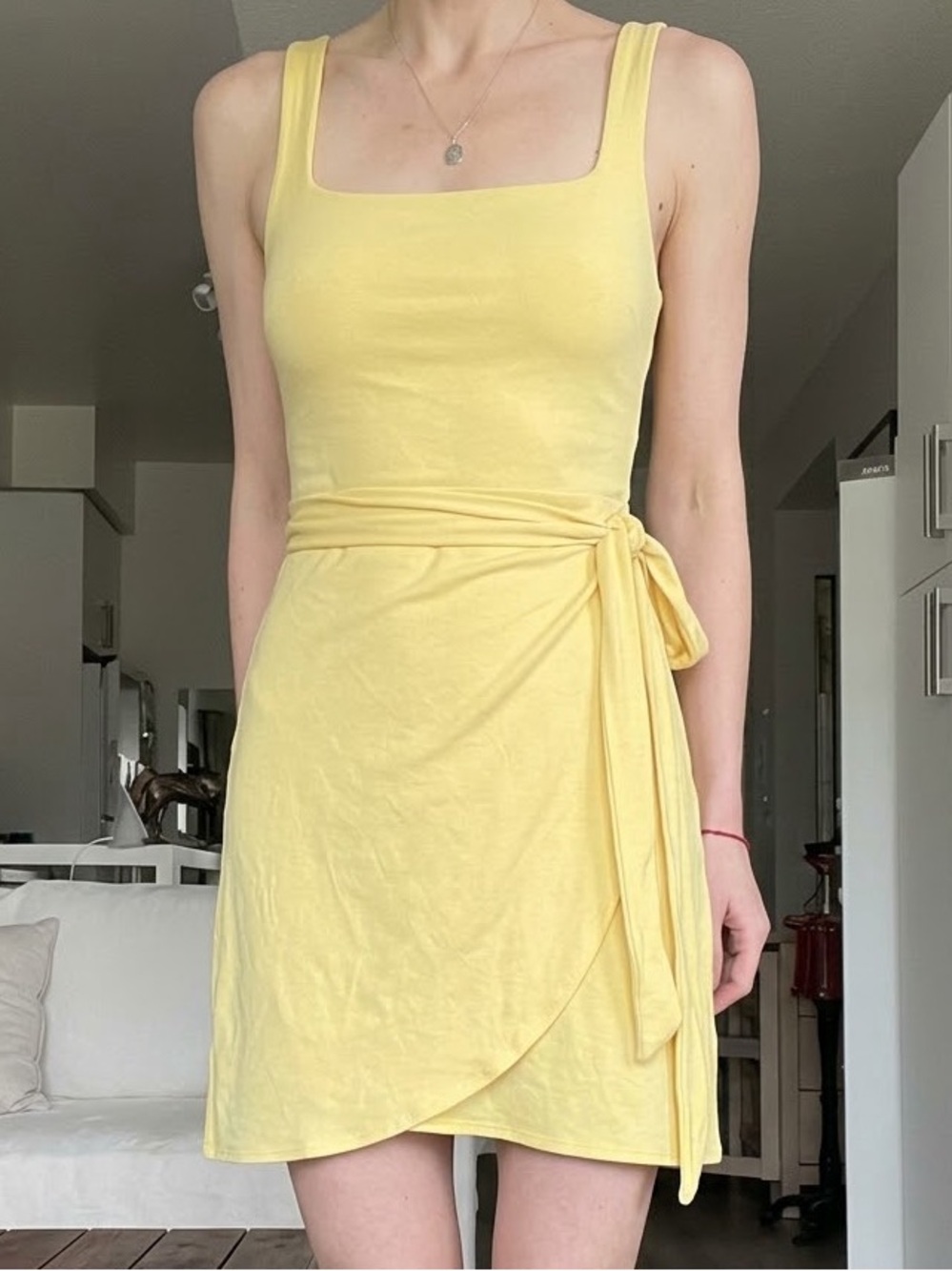 Wilfred Aritzia Saturn Wrap Mini Dress Butter Light Yellow XS